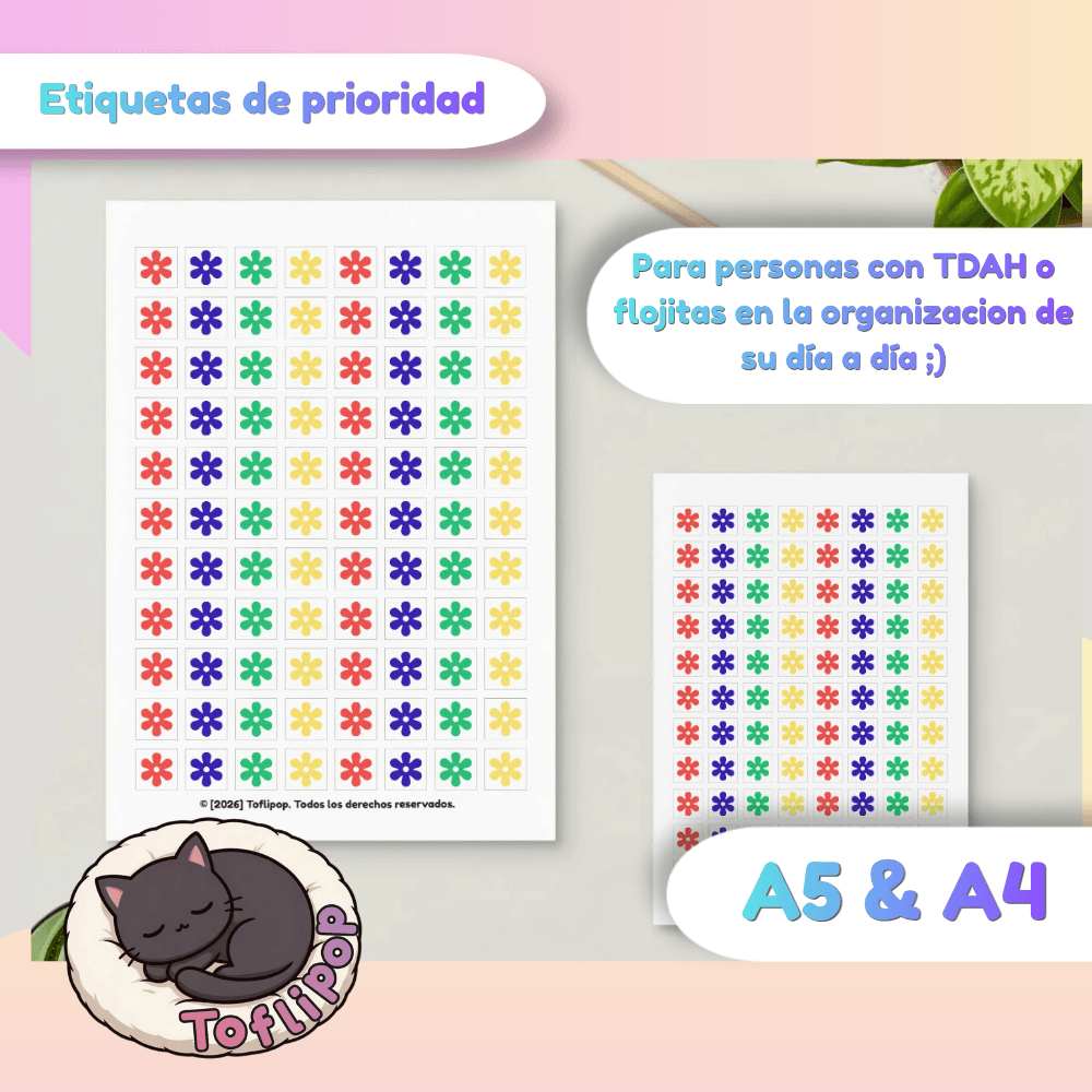 Pack Etiquetas Prioridad TDAH - 10 Plantillas Imprimibles A4/A5 - Plantilla digital Toflipop