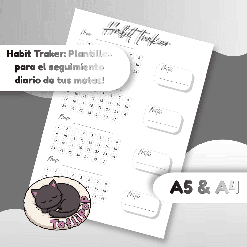 Tracker de Hábitos en Blanco y Negro - Planilla Minimalista A4 & A5