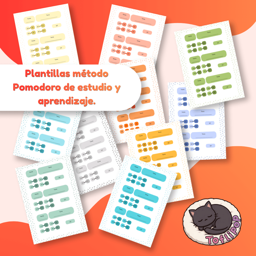 Plantilla Método Pomodoro - Plantilla digital imprimible 10 Estilos A4 Y A5 