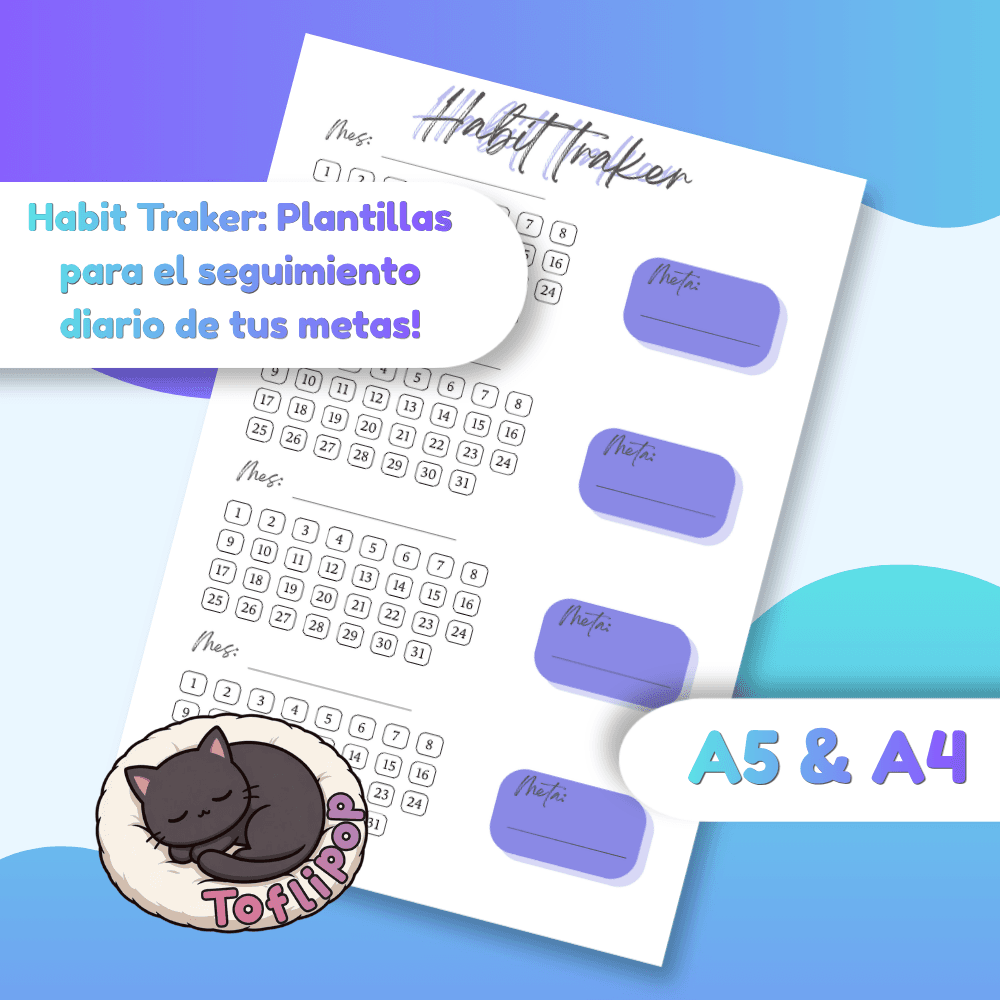 Tracker de Hábitos - Planilla Mensual Imprimible (10 Colores Fluo, A4 & A5)