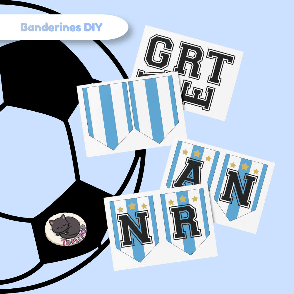 Banderines DIY Argentina — Pack Imprimible para Armar en Casa⚽ - Plantilla digital Toflipop